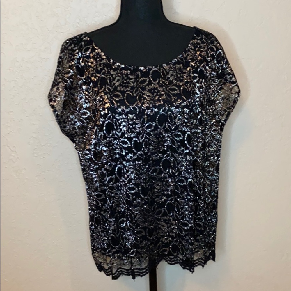 NWOT H&M silver and black sparkle Lacey top